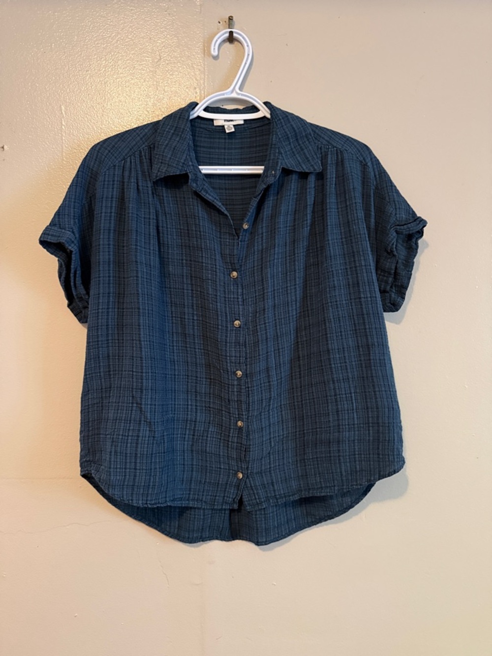 Mavi Women’s Blue Plaid Short-Sleeve Button-Down Shirt